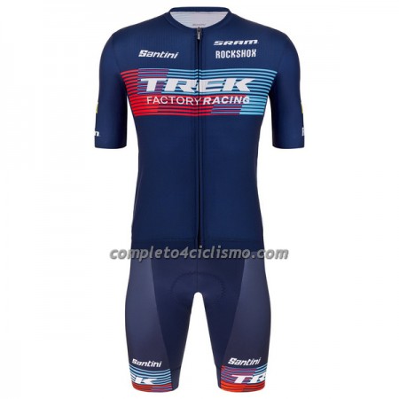 Completo Maglia + Pantaloncino con bretelle 2023 Trek Factory Racing XC Manica Corta Blu Scuro